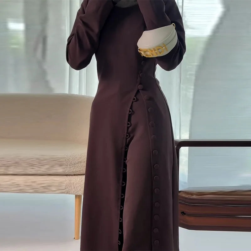 Two Piece Set Women Long Robe Top Wide Leg Pants Suit Ramadan Morocco Dubai Islam Casual Ensemble Femme Muslim Arabic Outfits.