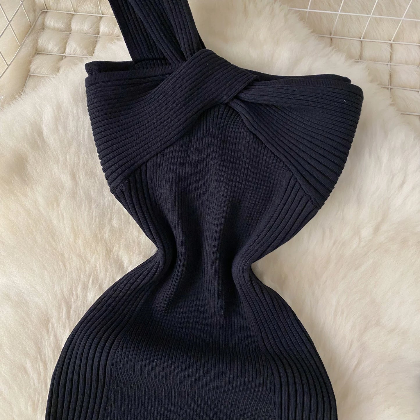 SINGREINY Einzelnen Schulter Tinte Stricken Kleid Backless Tank Gestreiften Schlank Bodycon Sommerkleid Frauen Sommer Beachwear Sexy Chic Vestidos