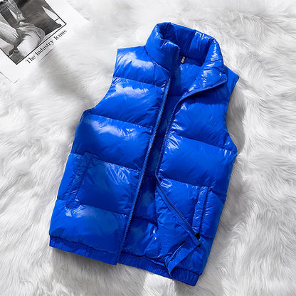 Vest Winter Hooded Glossy Cotton Vest Casual Waistcoat Men's Sleeveless Jacket Warm Overcoats Zipper Solid Color Mens Warm Vests.