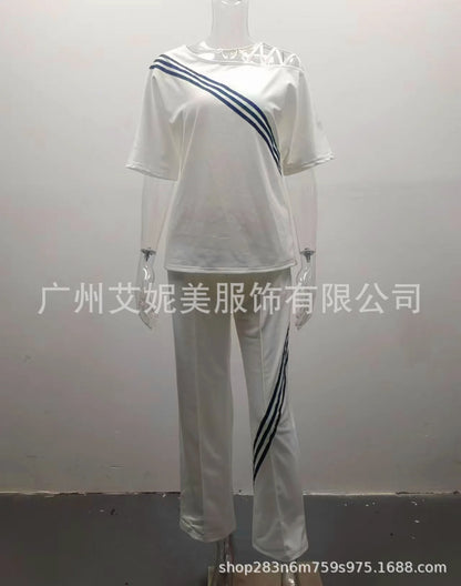 Spring Summer Women Fashion Two Pieces Sets 2025 New Off-the-shoulder Loose Short Sleeve Top And Pants Suits Outfits Clothing.