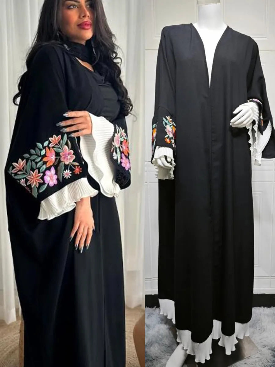 Women Muslim Arabic Abaya Luxury Embroidery floral Kimono Cardigan Long Dress Kaftan Modest Robe Femme Islam Clothing Kebaya.