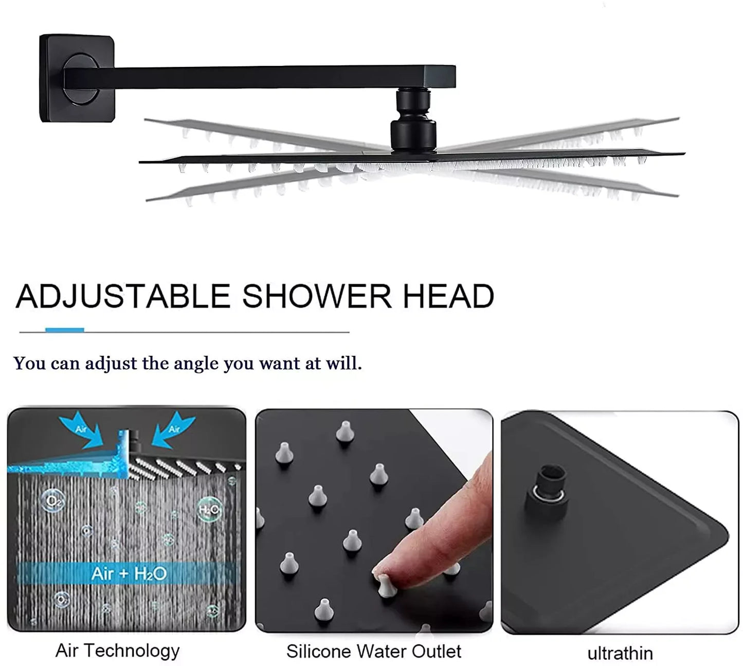 Matte Black Wall Mount Bathroom Shower Faucet 8/10/12/16 Inch Rainfall Mixed Hot Cold Water Mixer Bathtub Tap with Hand Sprayer