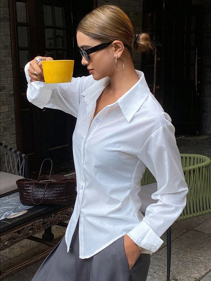 2025 New Spring Autumn Shirts Fashion Women Solid Long Sleeve Single Breasted Slim Blouses Casual Office Lady Commute Outwear.