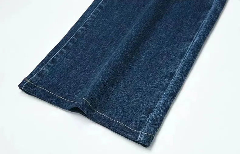 Women Elastic High Waist Straight Jeans Winter Warm Thicken Baggy Velvet Lined Wide Leg Denim Pants Korean Casual Vaqueros New.