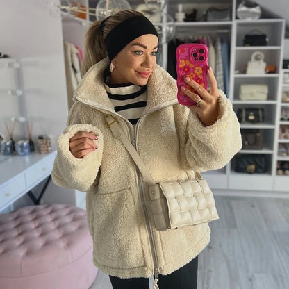 Winter Fleece frauen Mantel Zipper Stehkragen Lose Verdickt Mantel frauen Herbst Warme Neue Casual Trendy frauen Mantel