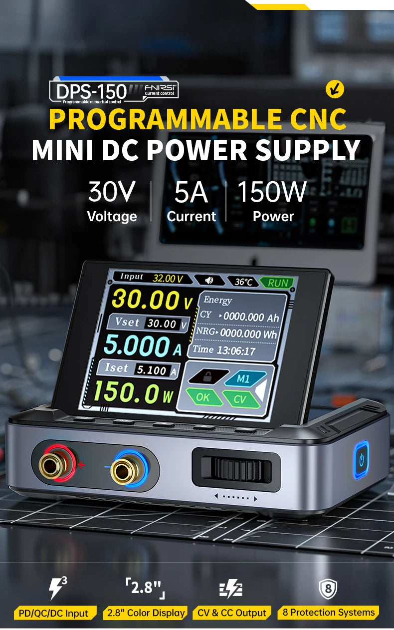 FNIRSI DPS-150 Laboratory DC Power Supply CNC Adjustable 30V 5A Digit Display Mini Portable Regulator Switching Power Supply.