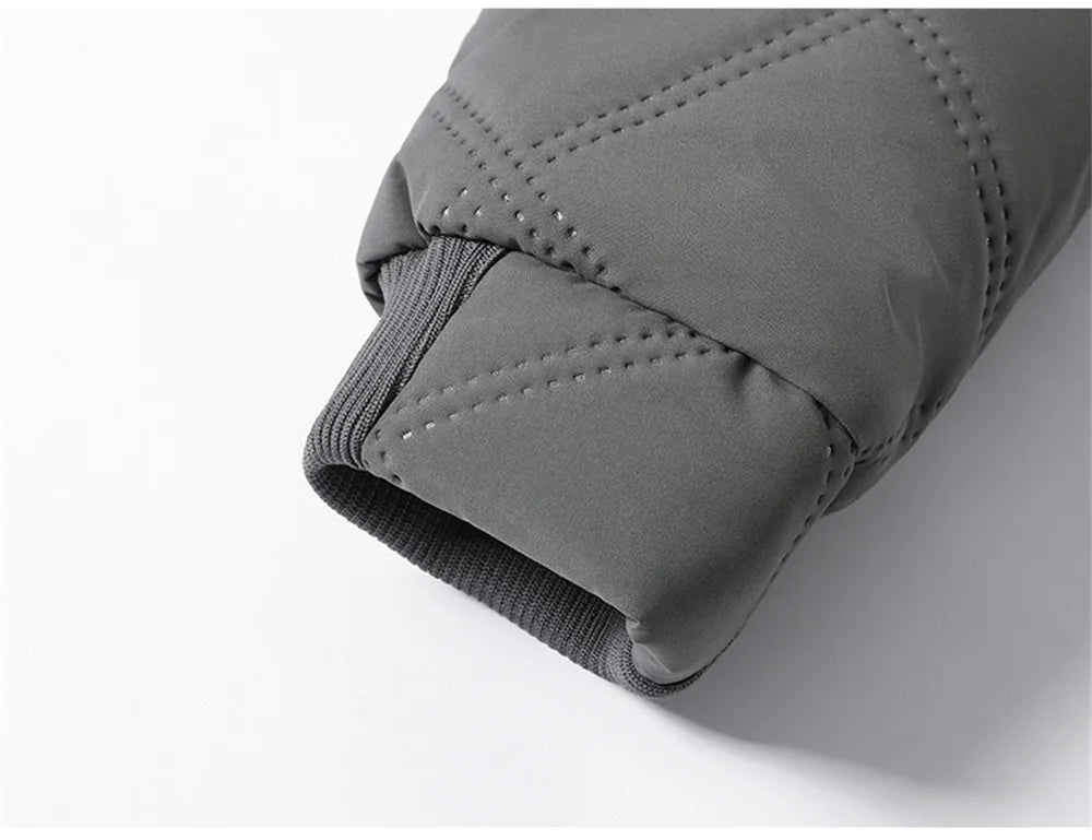 Winter Windproof Thermal Diamond-Pattern Fleece-Lined Thickened Cotton Coat Business Casual Hooded Jacket Fashionable Menswear