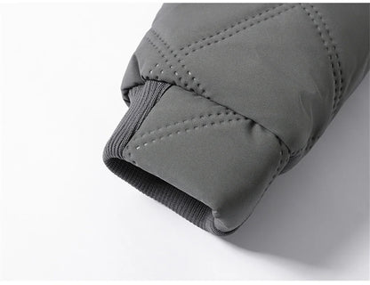 Winter Windproof Thermal Diamond-Pattern Fleece-Lined Thickened Cotton Coat Business Casual Hooded Jacket Fashionable Menswear