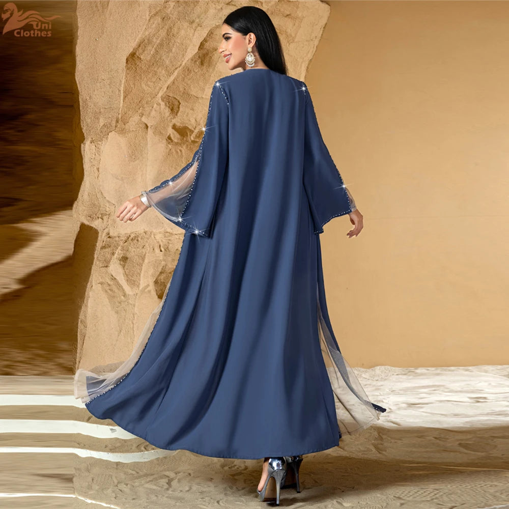 Eid Diamonds Abayas for Women 2025 Fashion Muslim Dress Dubai Open Abaya Kebaya Kimono Jalabiya Caftan Marocain Femme Robe Gown.
