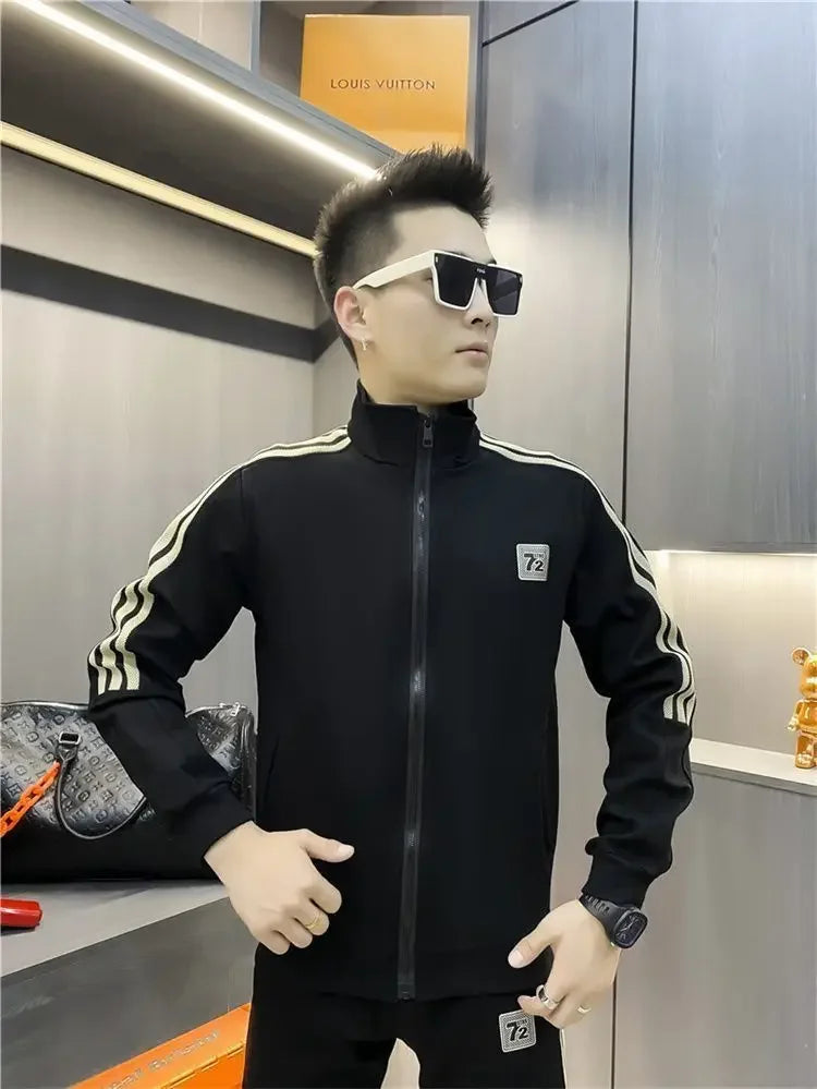 Men's Casual Sportswear Set Spring Autumn Long Sleeve Stand Collar Jacket Pants Comfortable Breathable Sports Outfit.