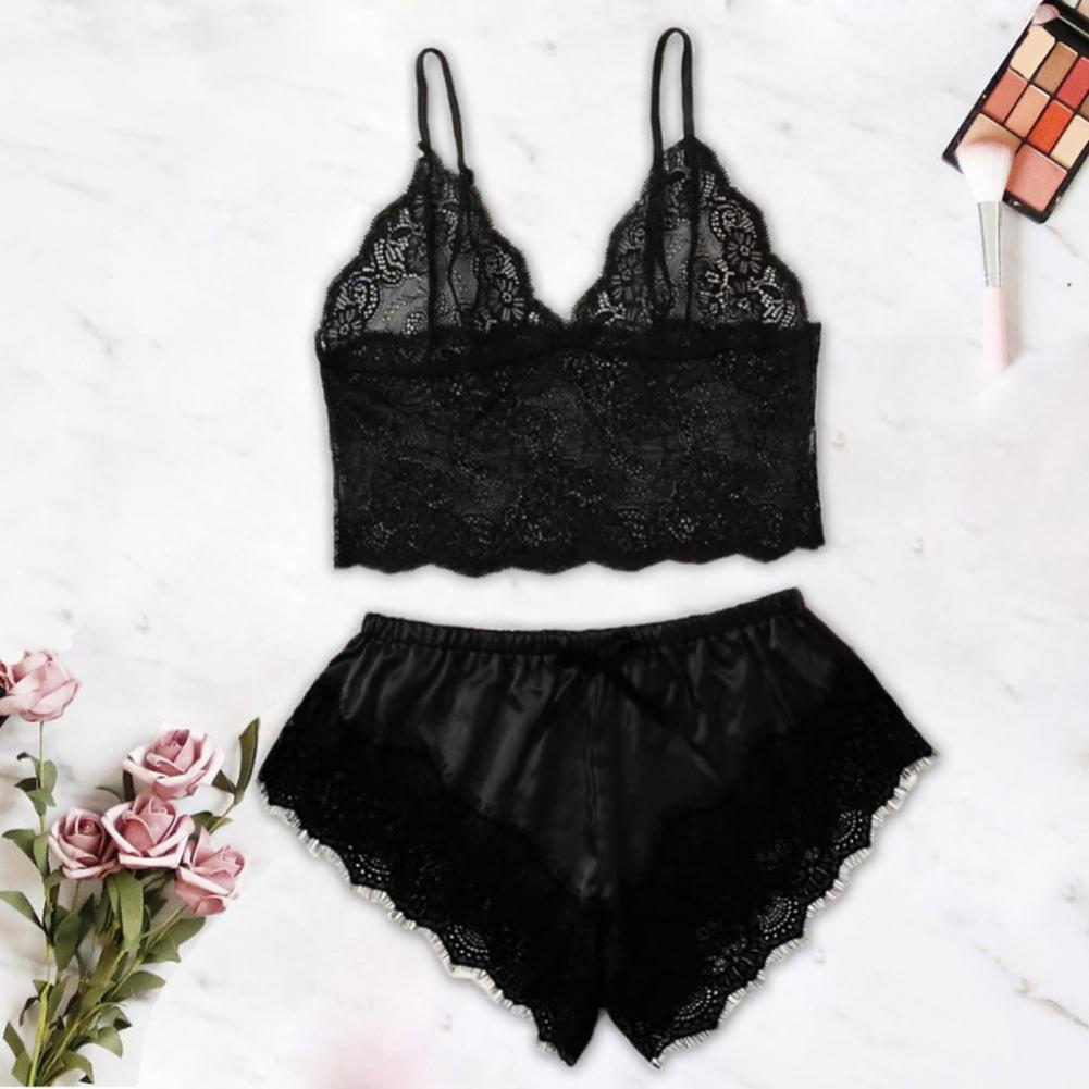 Spaghetti träger Shorts Frauen Nachtwäsche Set elastisch einfarbig weibliche Leibchen Shorts Spitze Frauen Nachtwäsche Set