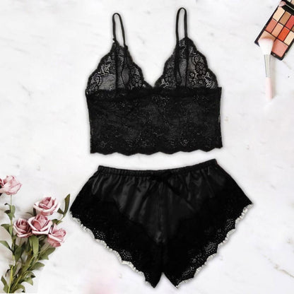 Spaghetti träger Shorts Frauen Nachtwäsche Set elastisch einfarbig weibliche Leibchen Shorts Spitze Frauen Nachtwäsche Set
