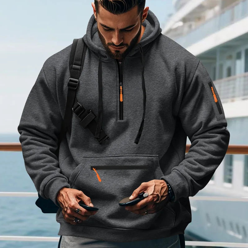 Men's Loose Fit Heavyweight American-Style Casual Sportswear Jacket fleece Lined Hooded Sweatshirt for Winter