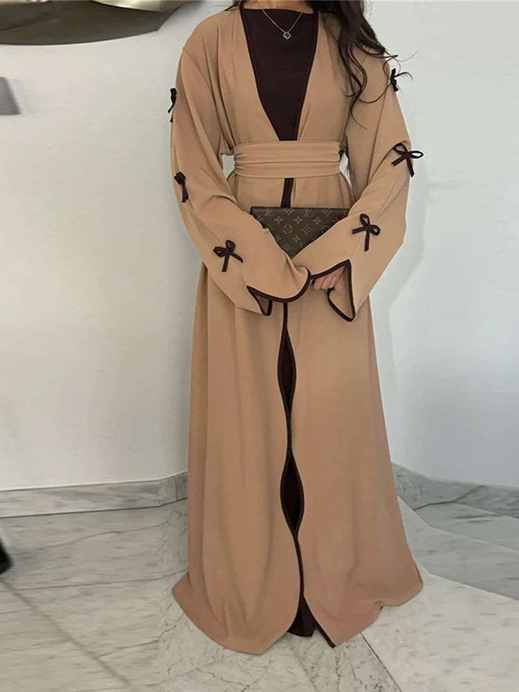Ramadan Eid Open Butterfly Bow Kimono Abaya Damen Dubai Luxury Islam Muslim Modest Dress Women Kebaya Kaftan Robe Femme Musulman.