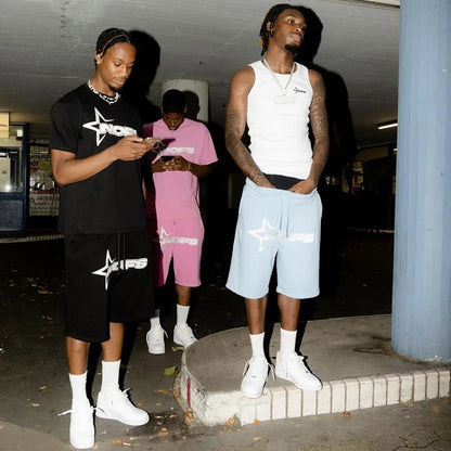 Summer Casual Sports Suit For Men Comfortable Breathable Clothing Running Sets Fitness Tracksuit T-shirt+Shorts Two-Piece Set.