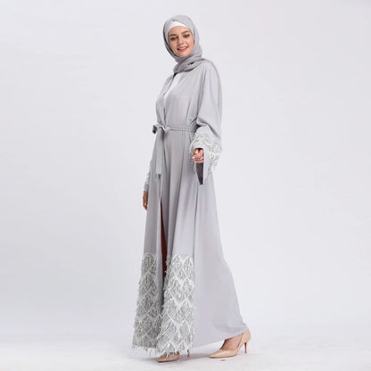 Ramadan Eid Gray Kimono Abaya Damen Dubai Islam Women Muslim Modest Dresses Kebaya Kaftan Robe Musulmane Caftan Marocain Femme.