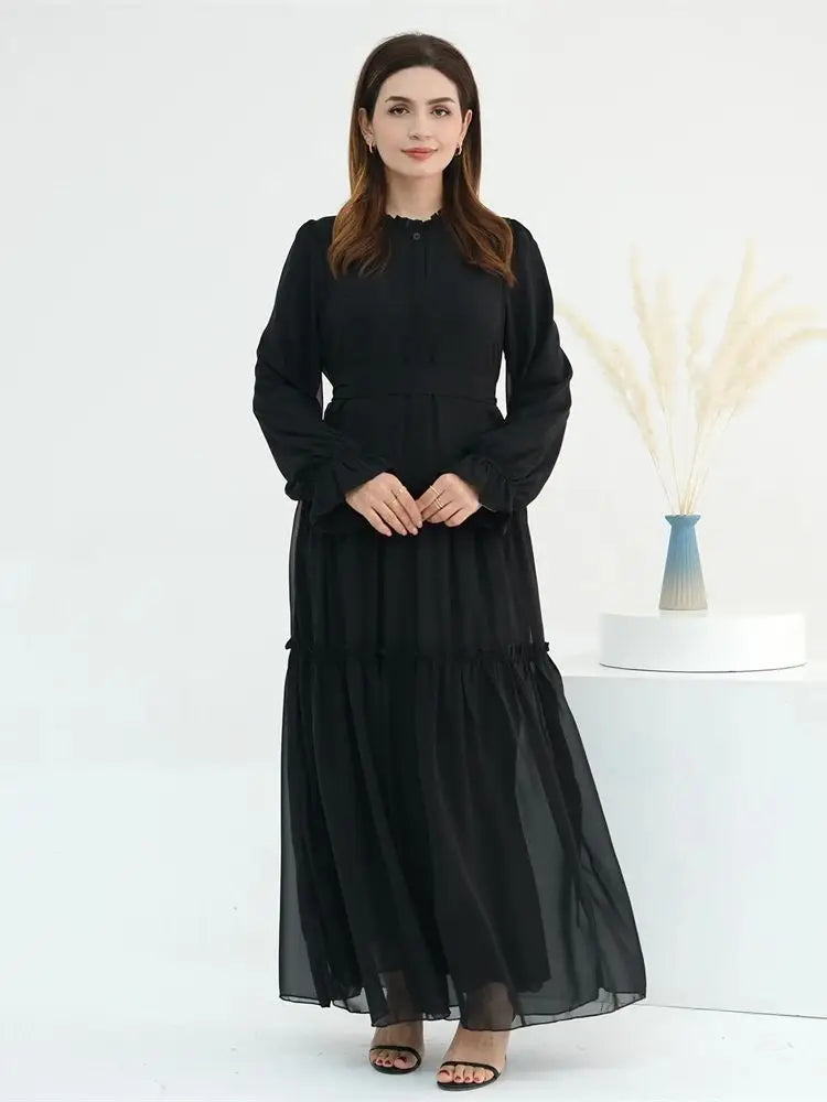 Ramadan Eid Chiffon Muslim Modest Khimar Abaya Set Dubai Turkey Islam Dress Abayas For Women Kebaya Kaftan Robe Femme Musulmane