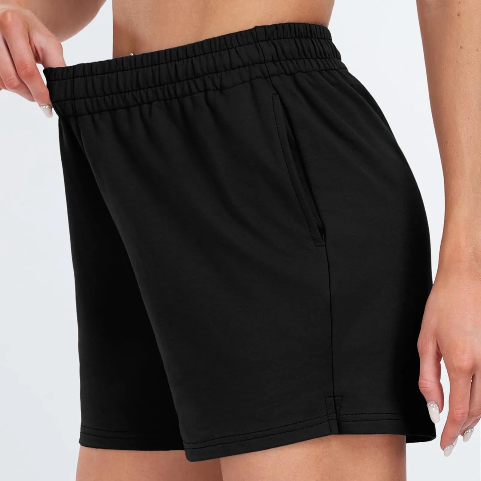 Plain Color Sports Shorts Casual Summer Comfortable And Soft Elastic High Waist Running Shorts With Pockets For Women.