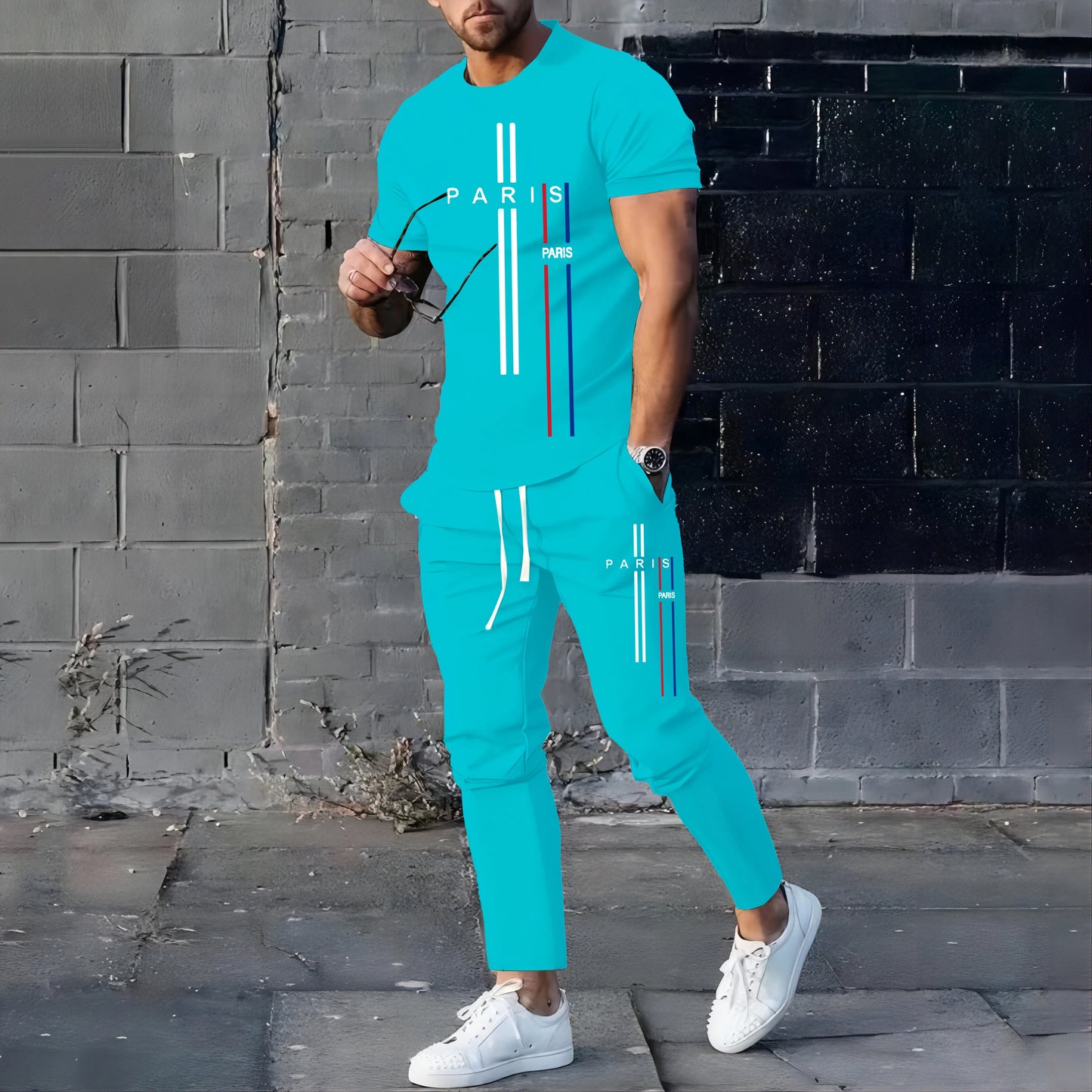 New StyleSummer Spring Fashionable Men's Football Sportswear T-shirt Pants Set Casual Short Sleeve Set Jogging Fitness Clothing