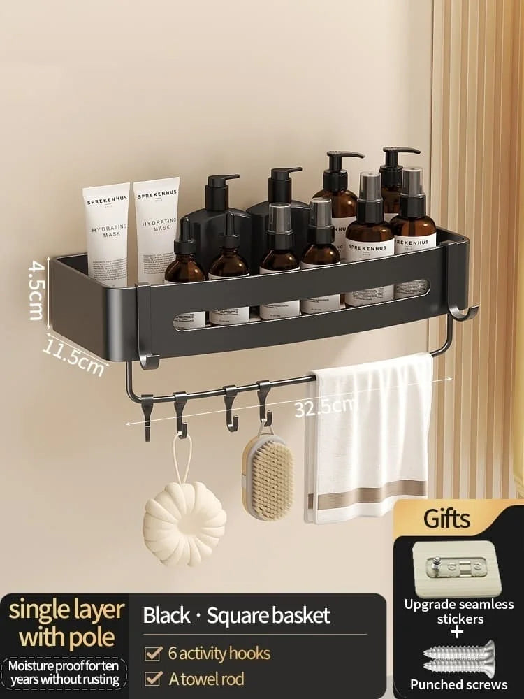 Kein Bohren Aluminium Badezimmer Regal Regale Shampoo Make-up Lagerung Halter Küche Organizer Wand Badezimmer Zubehör