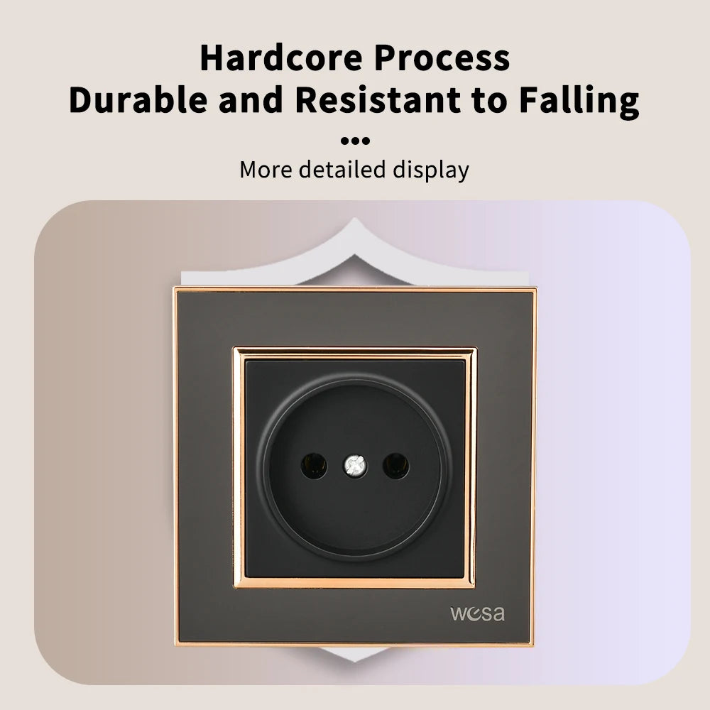 WESA EU-Standard-Spiegel-Acryl-Wandsteckdose, schwarze, flammhemmende Panel-Steckdose, 16 A, Steckdose, keine Standard-Erdung.