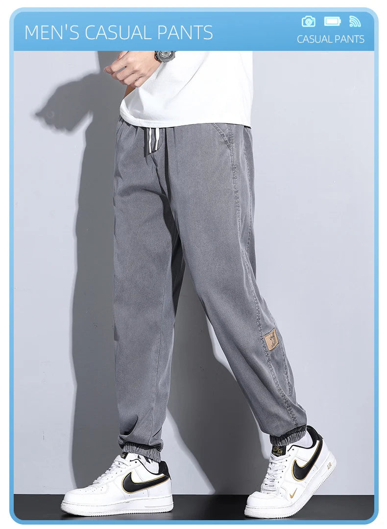 Men's Lyocell Loose Cuffed Tapered Pants 2025 Summer Autumn Comfortable Breathable Casual Long Pants Plus Size 5XL.