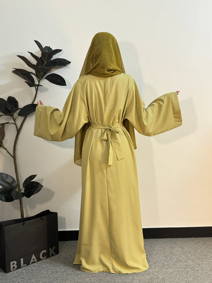 Muslim Abaya Women Kaftan Long Maxi Prayer Dress with Belt Full Sleeve.