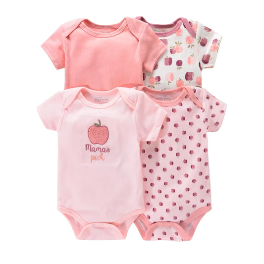 4PCS Neugeborenen Strampler Kurzarm Rundhals Cartoon Tier Blumen Drucken Body Onesies Für Baby Jungen Und Mädchen Kleidung