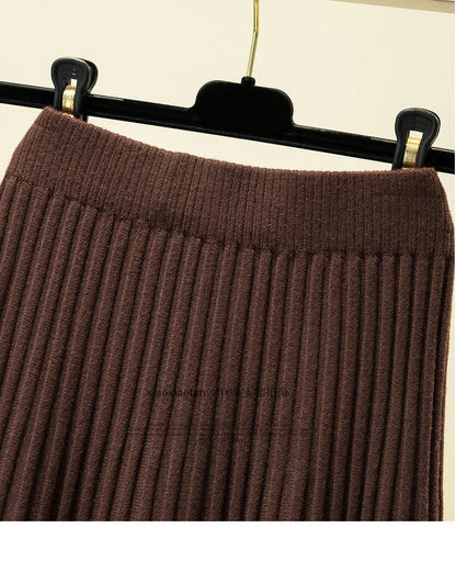 2025 Brand Designer Women Autumn Winter Thick Elegant Chic Solid Pleated Skirt High Waist Luxury Fashion With Elastic Female.