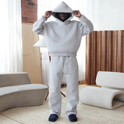 Men Cotton Vintage Tracksuit 2pcs Set Hoodies Straight Pants Casual Loose Hip Hop Sports Hooded Pullover Trousers Y2k Streetwear.