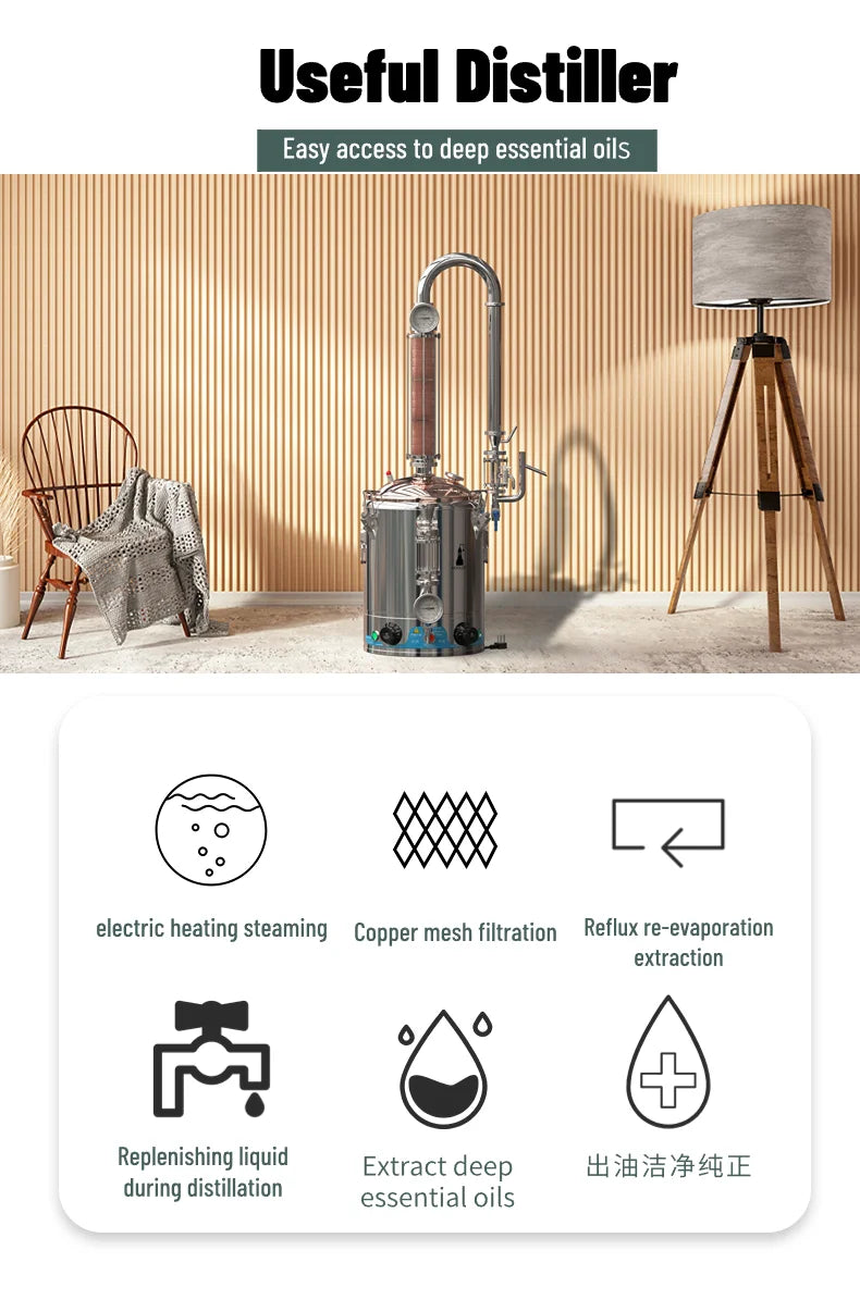 HOOLOO DW 25/50 Distiller Home Copper Still Hydrosol & Essential Oil Extractor Distillation Kit Multifunctional Distiller.