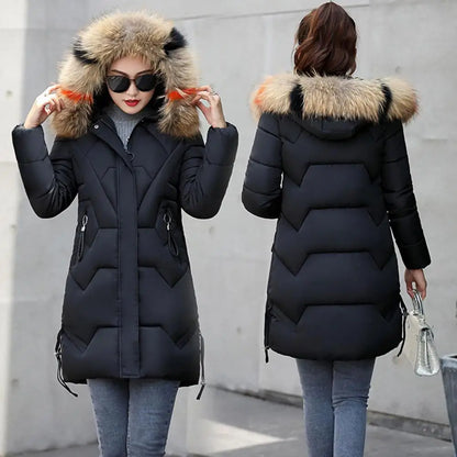 Mode Mäntel Winter Jacke Frauen Parka Neue 2024 Mit Kapuze Lange Weibliche Mantel Einfarbig Winddicht Outwear Parka