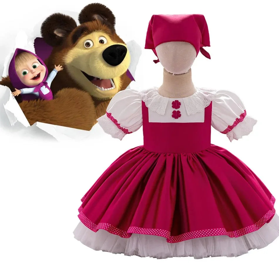 Mascha und Bär Lolita Mädchen Partykleid Barbie Pink Maid 1. Geburtstag Prinzessin Kleider für Kinder Spitze Weihnachtskostüme ASQ03