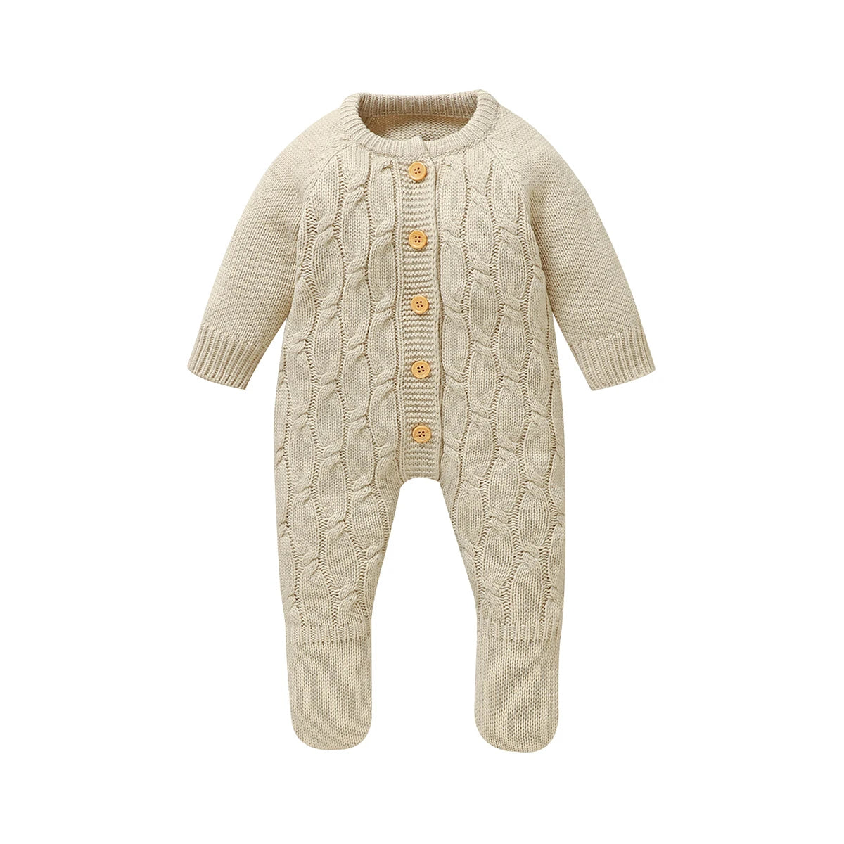 Winter Baby Jungen Strampler Kleidung Beige Rundhals Volle Hülse Gestrickte Neugeborenen Pullover Overalls Einteilige Kleinkind Outfits.