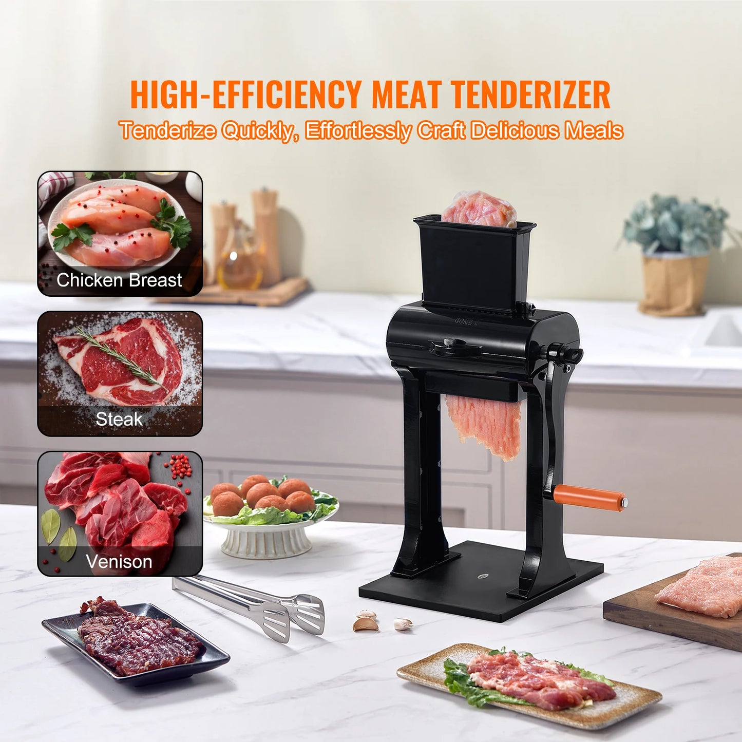 SucceBuy Commercial Meat Tenderizer Heavy Duty Stainless Steel Meat Tenderizer Machine Quick and Easy Manual Operation Kitchen.