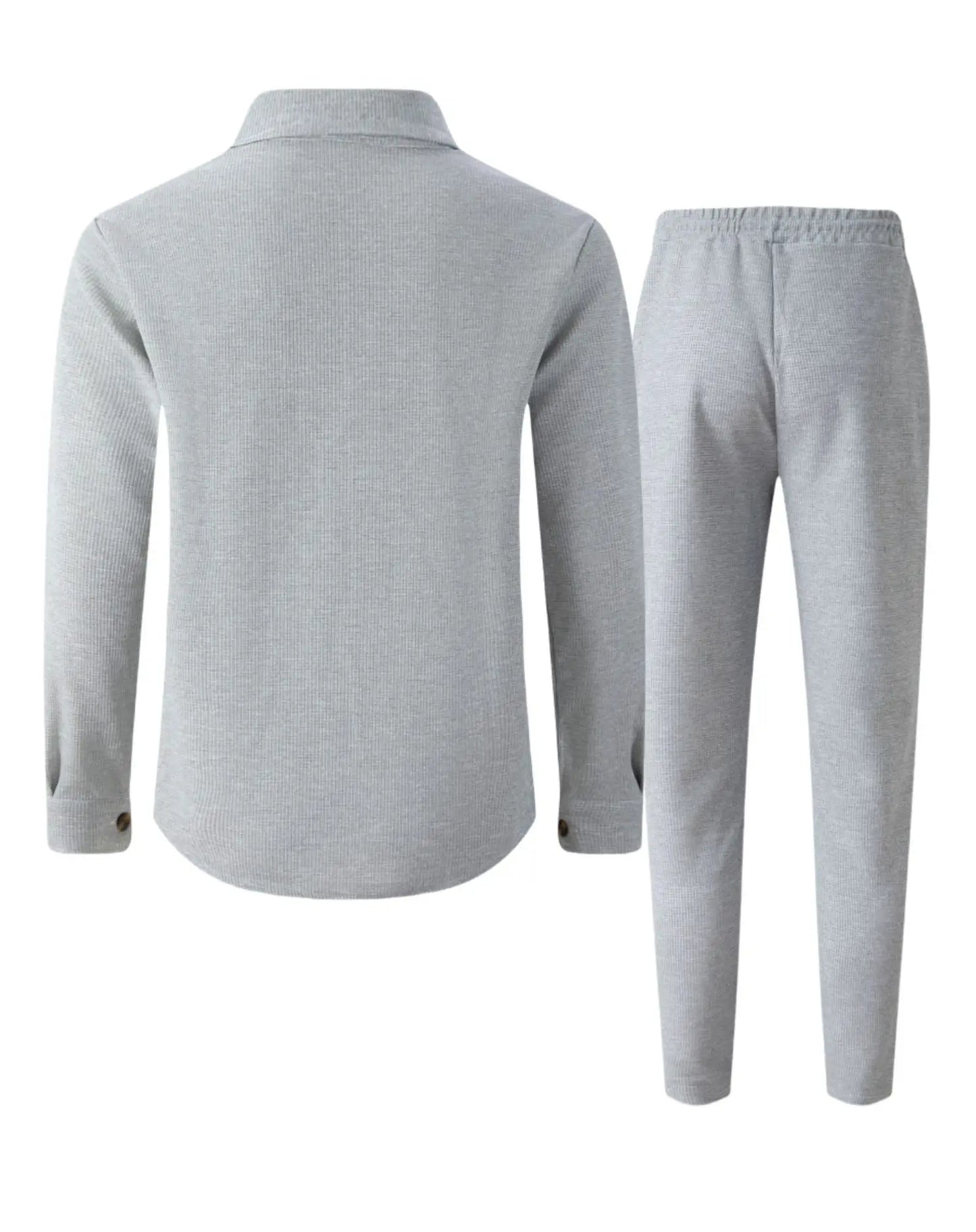 2025 Men's Autumn Casual Street Sport Two-Piece Fashion Solid Color Double-Pocket Collar Buttoned Long-Sleeved Shirt + Pants Set.