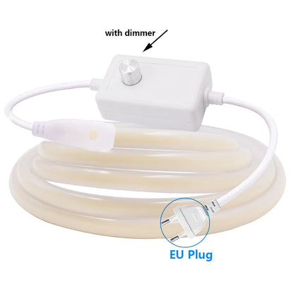 220V Dimmable COB LED Neon Strip Light Dimmer Switch Plug Kit Waterproof 288 LED Flex Tube Lamp Hight Bright Warm/Natural White