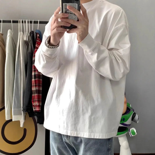 300gsm Heavy Weight Cotton T-shirt Long-sleeved T-shirt for Men Women Pure White Men's Blank Shirt Wholesale.