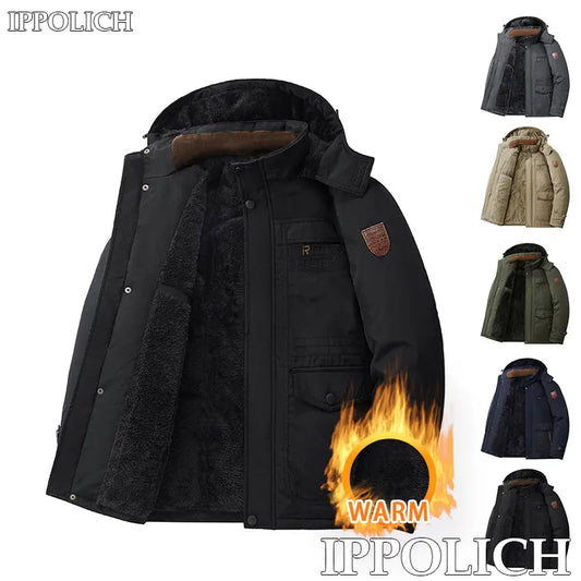 Thick Coat Winter Outdoor Running Sports Windproof Warm Fleece Hooded Cargo Jacket Men Removable Hood Thick Warm Fleece Jacket.