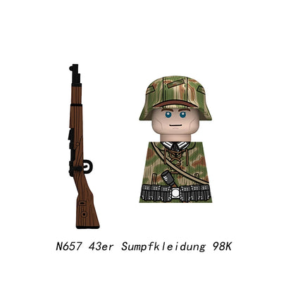Military WWII Figure Building Blocks Accessories MP40 Rocket Launcher MG42 Officer Army Camouflage Soldier Pzf 98K Toy Gift N029