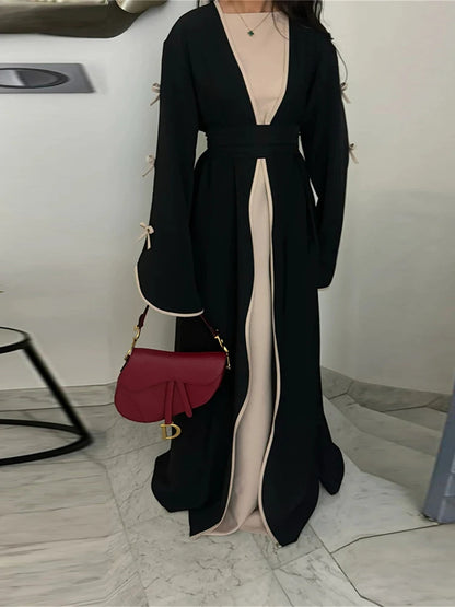 Ramadan Eid Open Butterfly Bow Kimono Abaya Damen Dubai Luxury Islam Muslim Modest Dress Women Kebaya Kaftan Robe Femme Musulman.