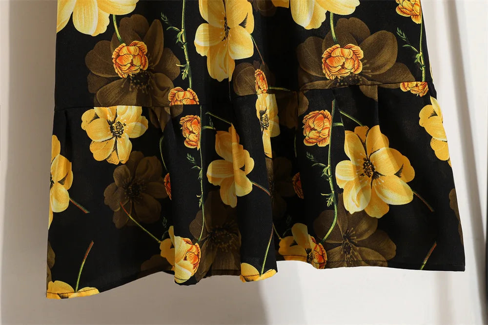 Women Floral Printed Maxi Dresses Spring Summer Casual O Neck Full Sleeve High Waist A Line Boho Beach Party Long Dress Vestidos.