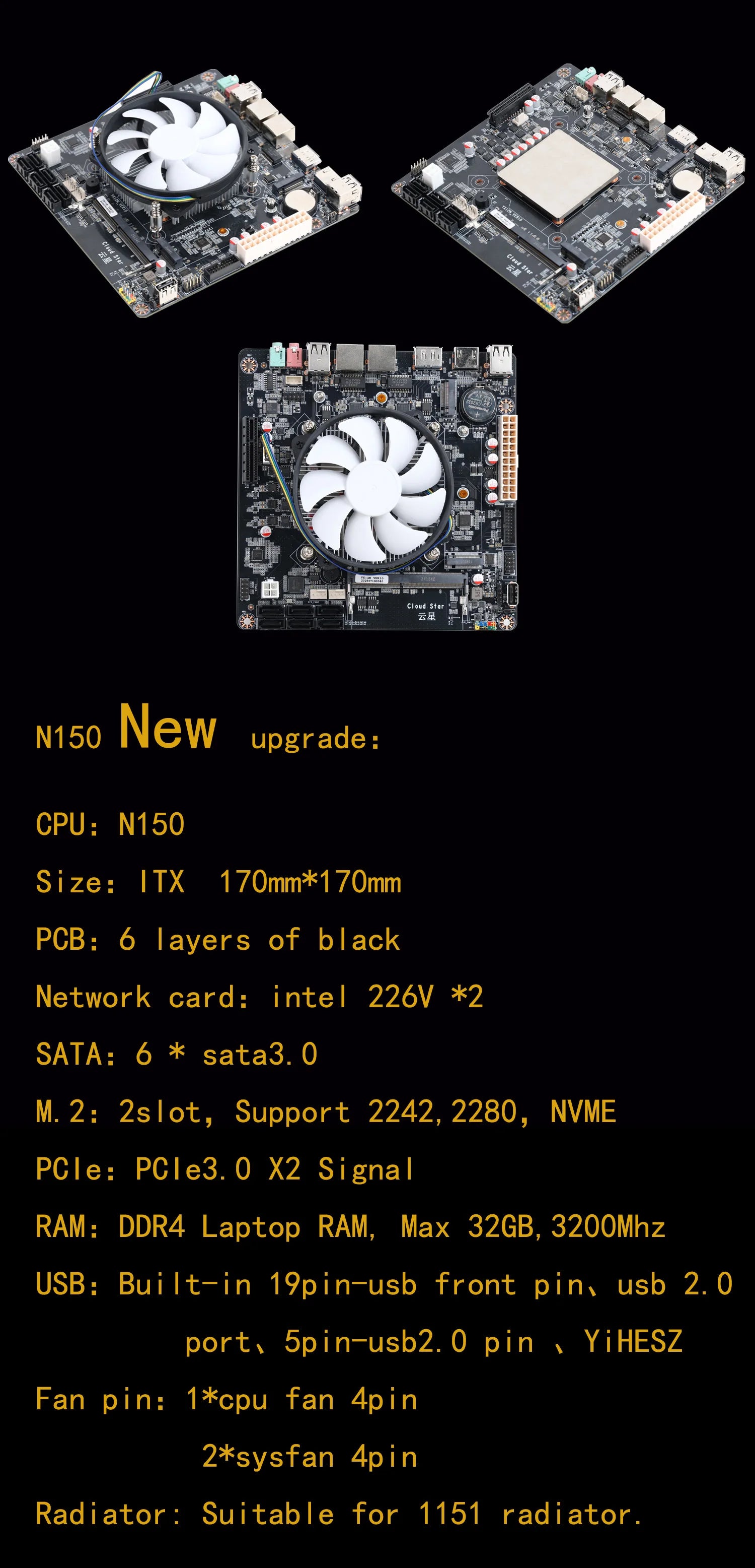 N150 NAS Motherboard 6 SATA 3.0 2x i266-V 2.5G DDR4 ITX NAS Board 2x M.2 Nvme For DIY Home NAS All in One.