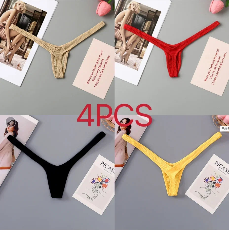 2/4pcs New Deep V Thong Women's Breathable  Line Sexy Hot Waist Mini Panties Bikini Bottom Thongs Female Panty Women Underwear.
