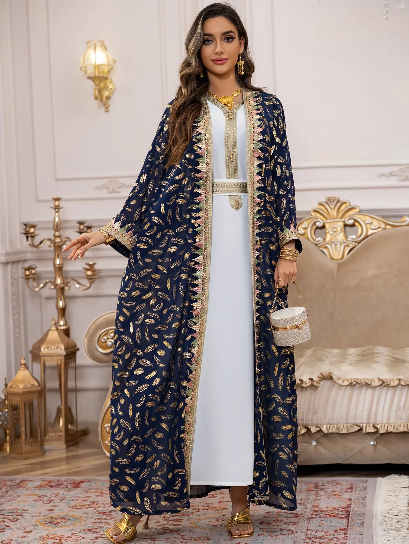 Muslim Abaya 3 Piece Set Women Party Dresses Cardigan Robe Sashes Suit Bronzing Jalabiya Ramadan Morocco Dubai Kaftan Vestidos.