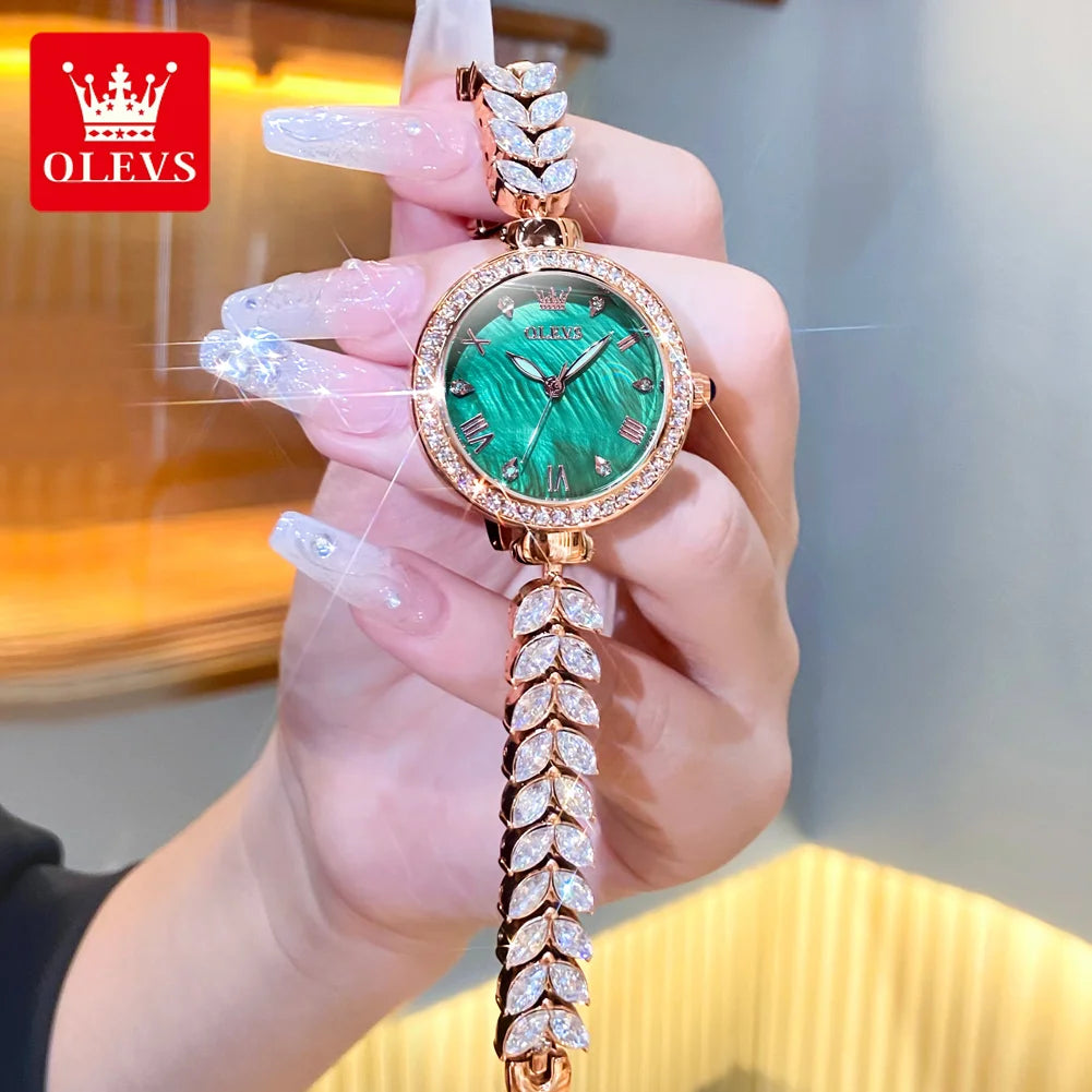 OLEVS 9971 Women's Watches Elegant Fashion Original Wristwatch Waterproof  Fish Bone Strap Luminous Hand Diamond Bezel Reloj