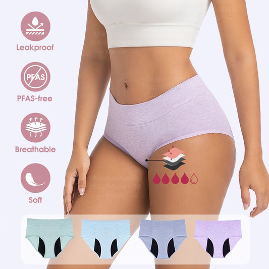 High Waist Leakproof Period Panties Bamboo Fibre Heavy Flow Absorbent Underwear Reusable Breathable.