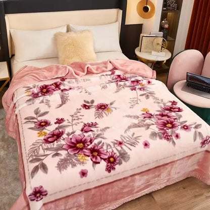 Red Rose Pattern Plush Blanket Upgraded Thickened Cold Resistant Quilt Multi Purpose Machine Wash Skin Friendly Bedding Sheet.