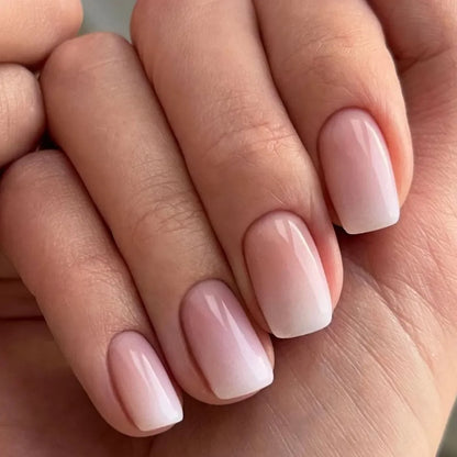 Glossy Press on Nails Set Short Oval Shiny Gradient French Nail Art Design Reusable Full Cover Fake Nails with Glue for Girls