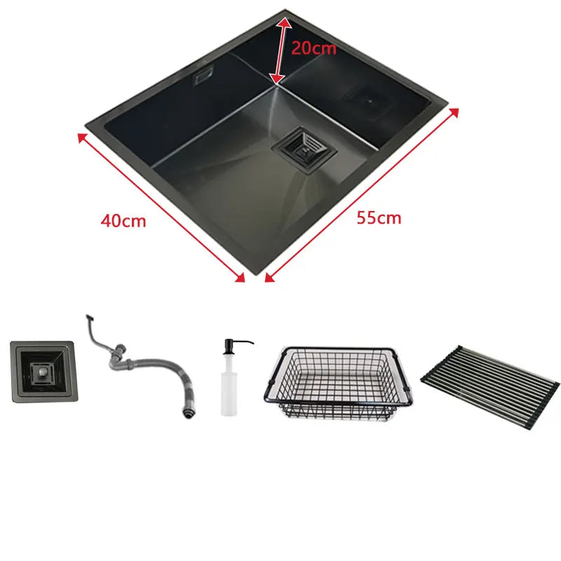 Nano mattschwarzes Küchenspülbecken über der Theke oder Udermount-Spülbecken, Gemüsewaschbecken, Einzelwaschbecken aus Edelstahl für die Küche